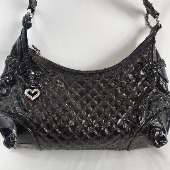 Brighton Black Quilted Leather Braided Trim Large Shoulder Bag - Picture 2 of 16